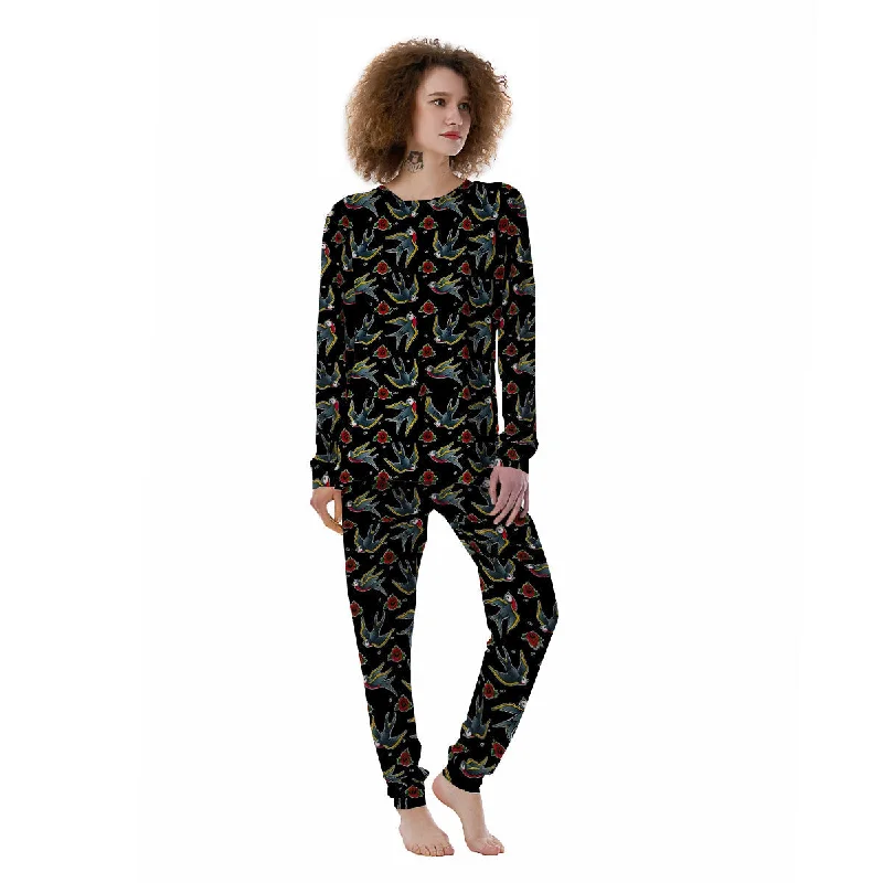 Swallows And Roses Tattoo Print Pattern Women's Pajamas