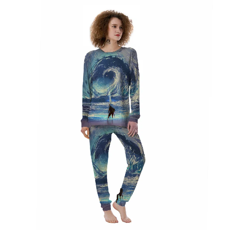 Swirling Sea Watercolor Print Women's Pajamas