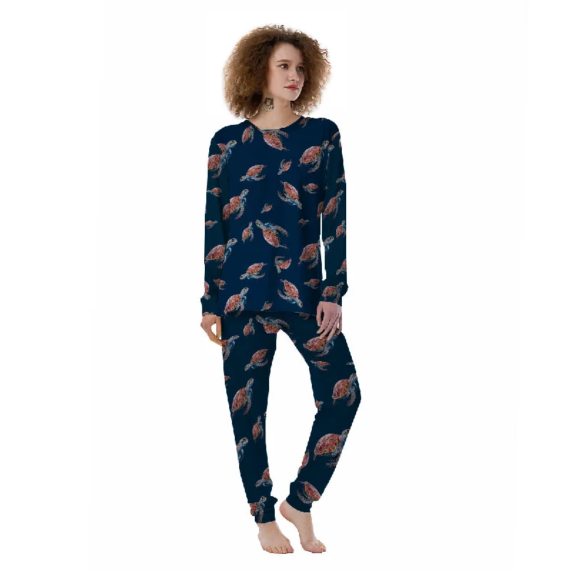 Turtle Watercolor Print Pattern Women's Pajamas