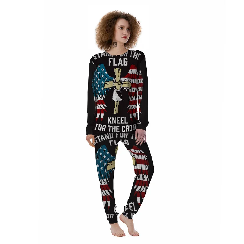 United We Stand American Flag Print Women's Pajamas