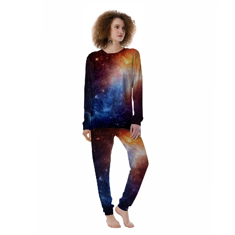 Universe Galaxy Space Teal Orange Print Women's Pajamas