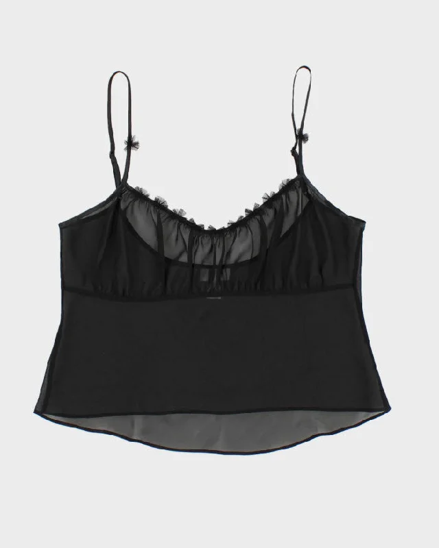 Vintage 90s La Senza Black Mesh Bow Cami Top - L