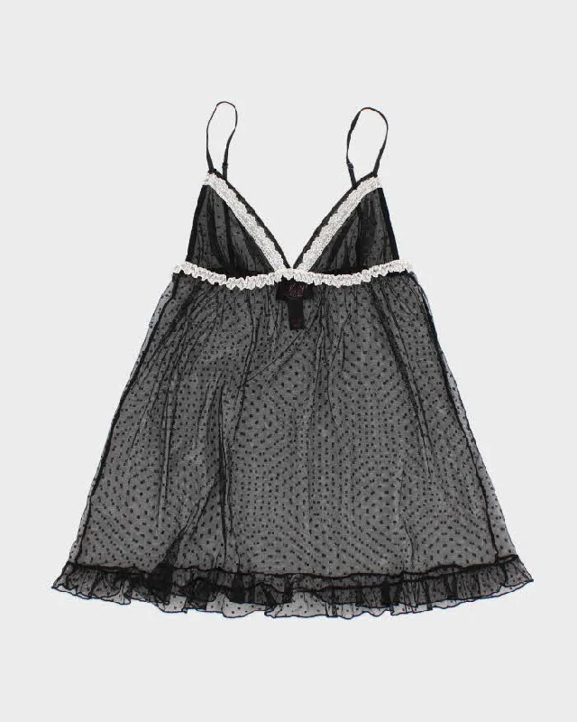 Y2k 00s La Senza Black Mesh Polka Dot Lingerie Cami - M