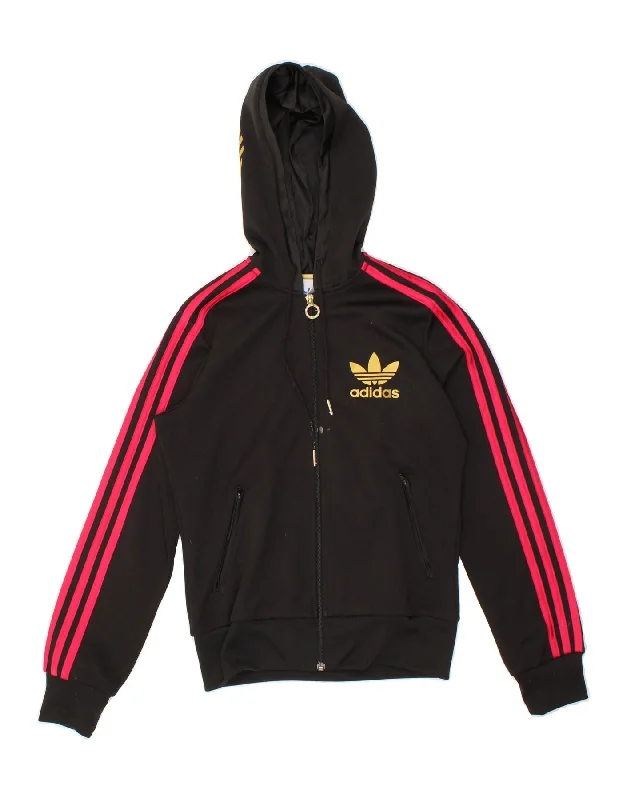 ADIDAS Womens Graphic Zip Hoodie Sweater UK 10 Small  Black Cotton