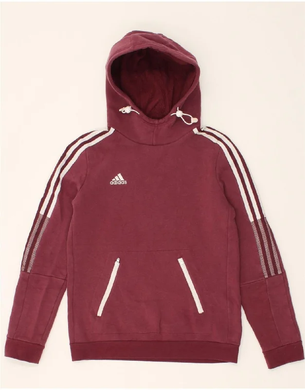 ADIDAS Womens Hoodie Jumper UK 8/10 Small Maroon Cotton