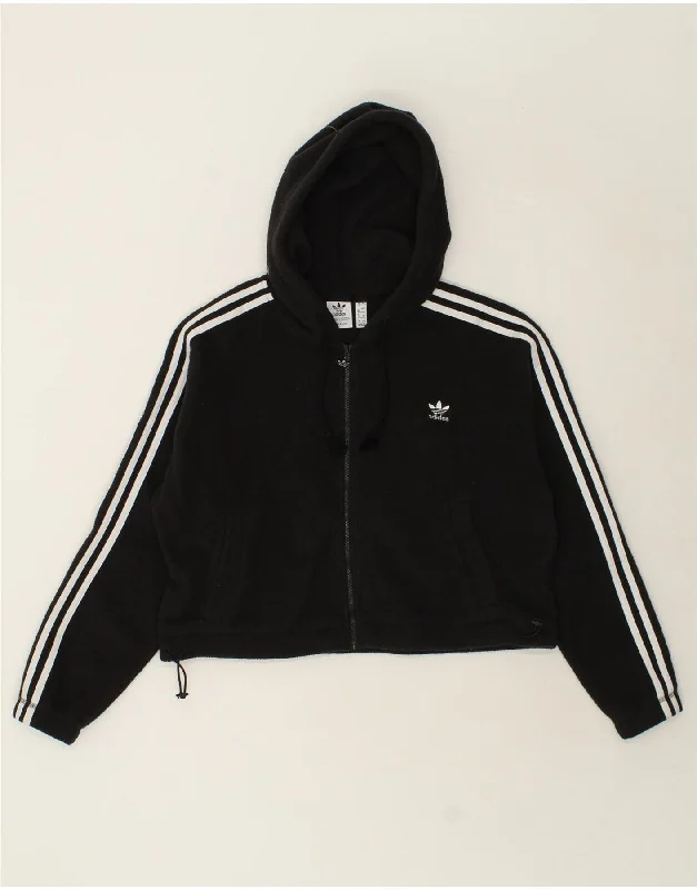 ADIDAS Womens Oversized Crop Fleece Zip Hoodie Sweater UK 12 Medium Black