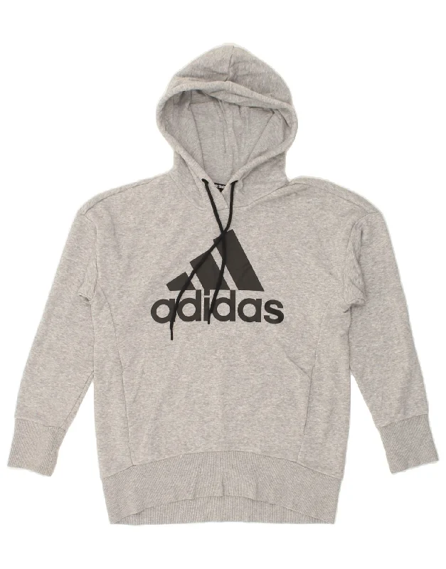 ADIDAS Womens Oversized Graphic Hoodie Jumper UK 4/6 XS Grey Cotton