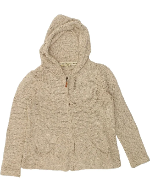 FAT FACE Womens Hooded Cardigan Sweater UK 16 Large Beige Flecked Acrylic