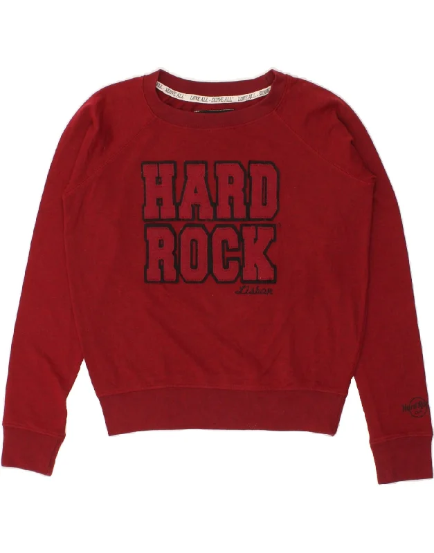 HARD ROCK CAFE Womens Lisbon Graphic Sweatshirt Jumper UK 14 Medium Red