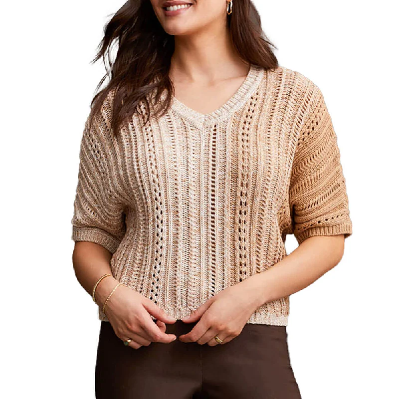 Tribal Dolman Elbow Sleeve Sweater - H Tan