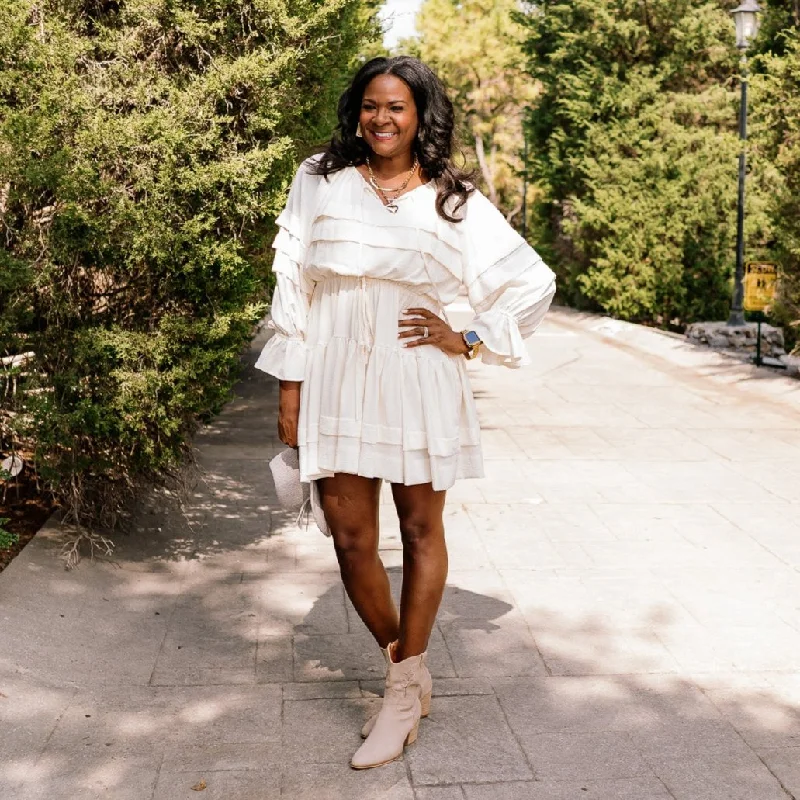 Boho Breeze Cream Tiered Ruffle Hem Mini Dress