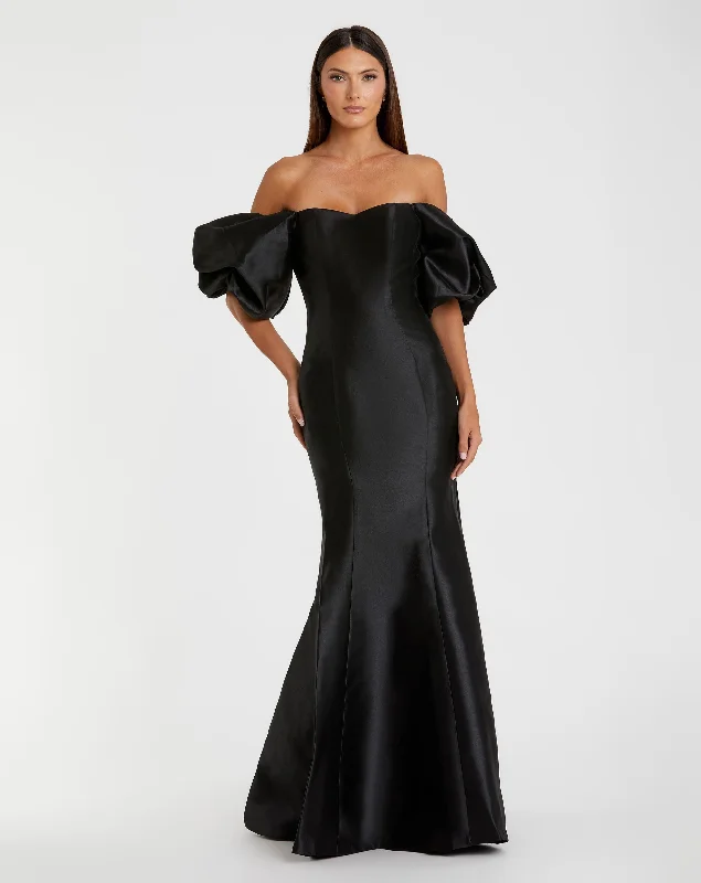 Black Sweetheart Off The Shoulder Puff Sleeve Gown