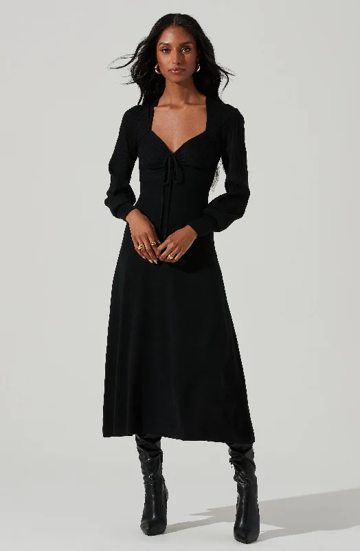 Genevieve Knit Sweetheart Long Sleeve Midi Dress