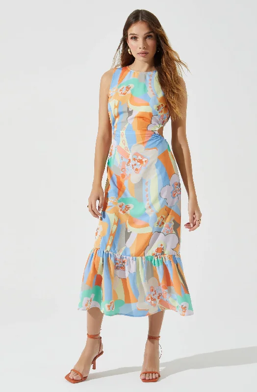 High Neck Open Back Midi Dress