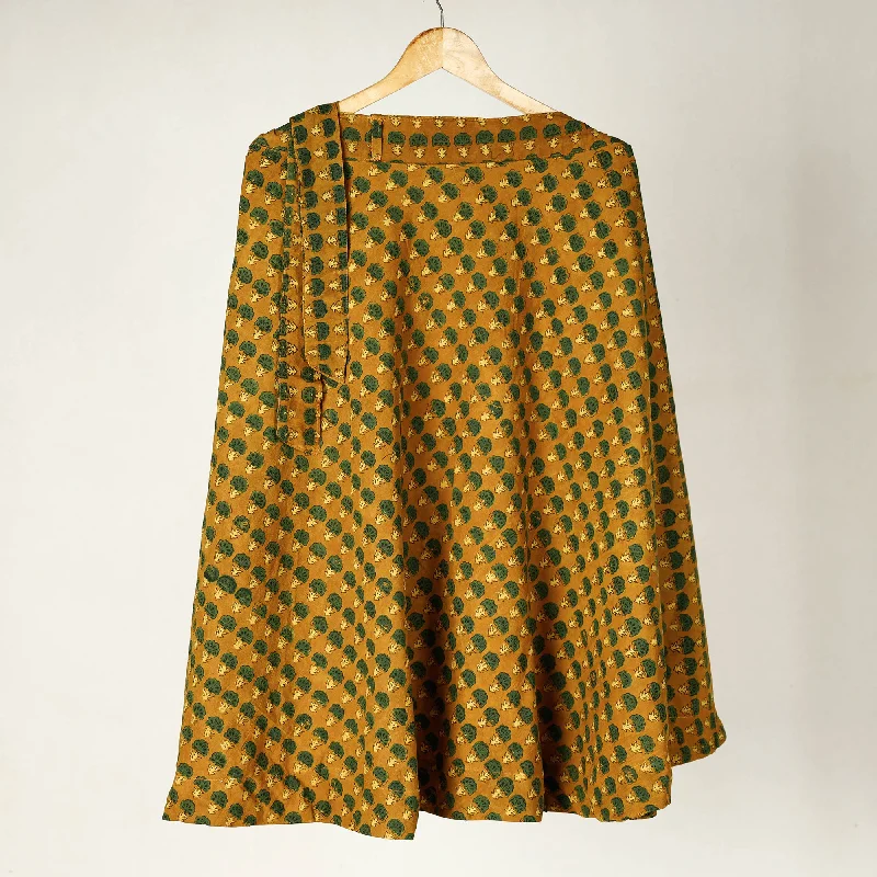 Yellow - Ajrakh Block Printed Cotton Wrap Around Skirt