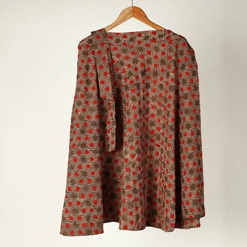 Brown - Ajrakh Block Printed Cotton Wrap Around Skirt