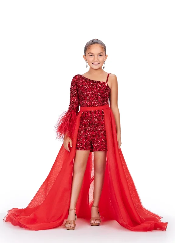 Ashley Lauren Kids 8067 Size 4,10,12 Red girls Organza Overskirt with Wire Hem Fun Fashion Pageant Girls