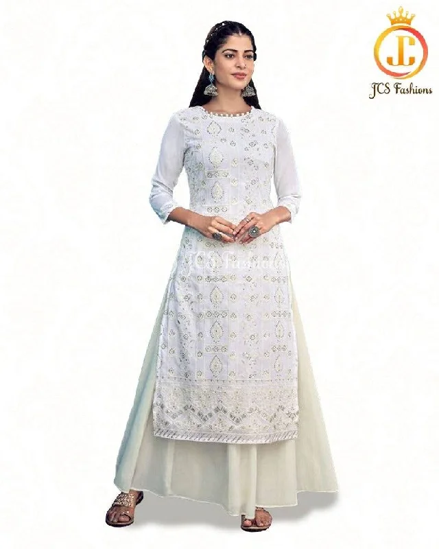 Elegant Pure Georgette Lucknowi Kurti with Cotton Skirt