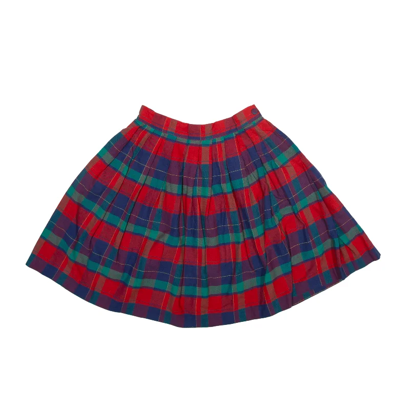 RAINBOWCREEK Knee Length Pleated Skirt Red 90s Check Womens S