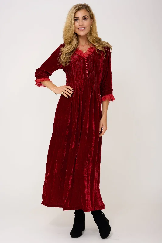 Silk Velvet Annabel Maxi Dress in Red