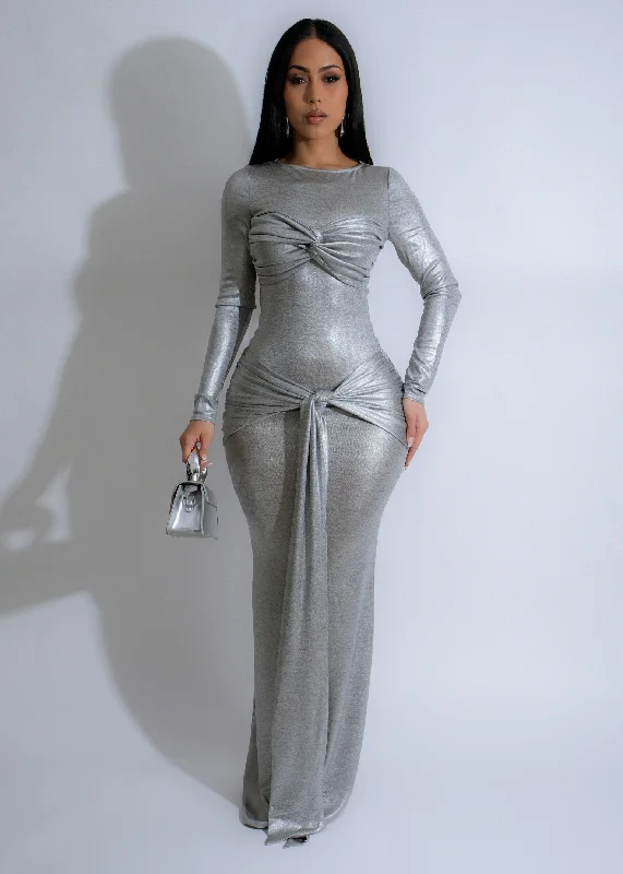 Mystical Ruched Maxi Dress Silver