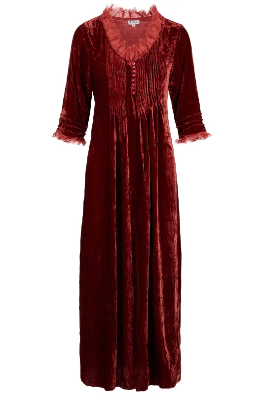 Silk Velvet Annabel Maxi Dress in Terracotta