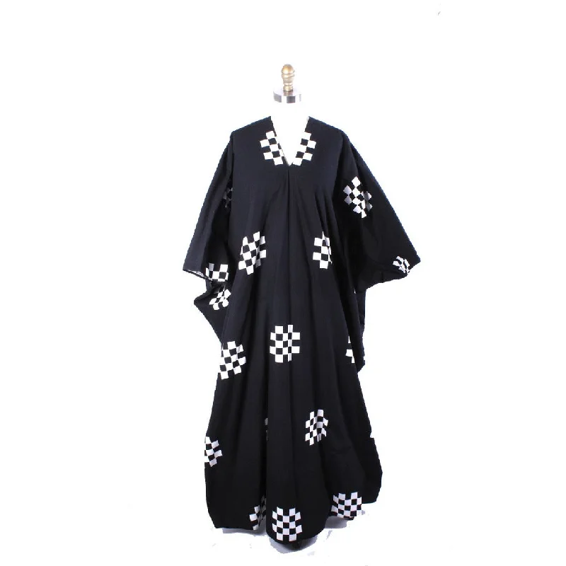 VTG Marimekko ”Pivo” by Katsuji Wakisaka 1975 BLACK/ White Cotton Kaftan Maxi S