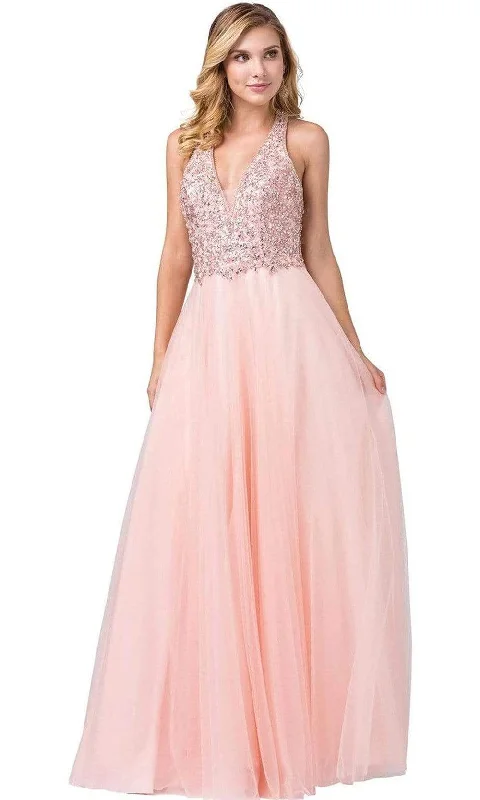 Dancing Queen - 2532 Embellished Deep Halter V-neck A-line Gown