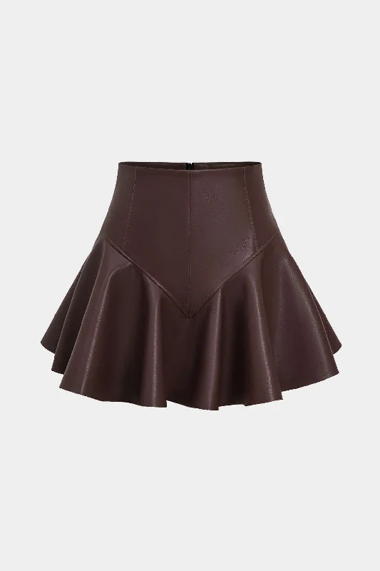 Basic Faux Leather Pleated Mini Skirt