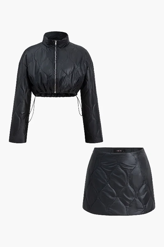 Padded Cropped Jacket And Mini Skirt Set