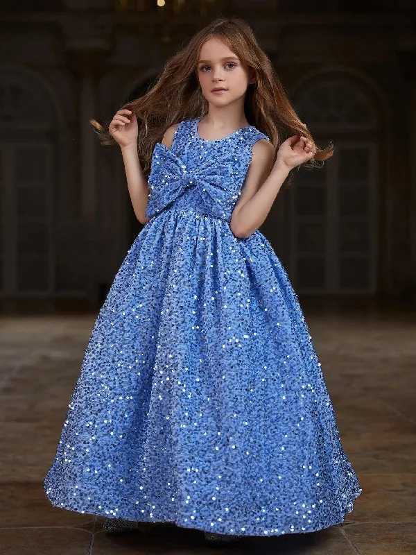 Tween Girls' Cute Sleeveless Bow Front Sequin Party Dress