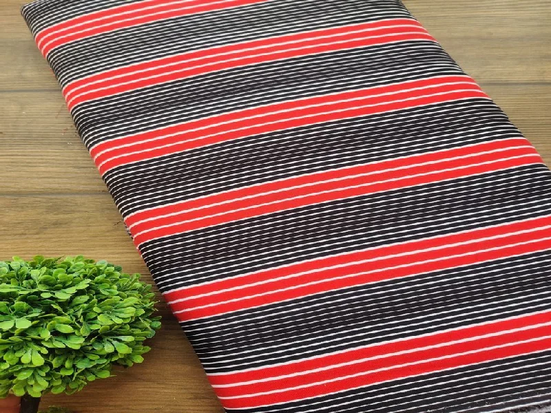 Black Red White Stripes Rayon Fabric