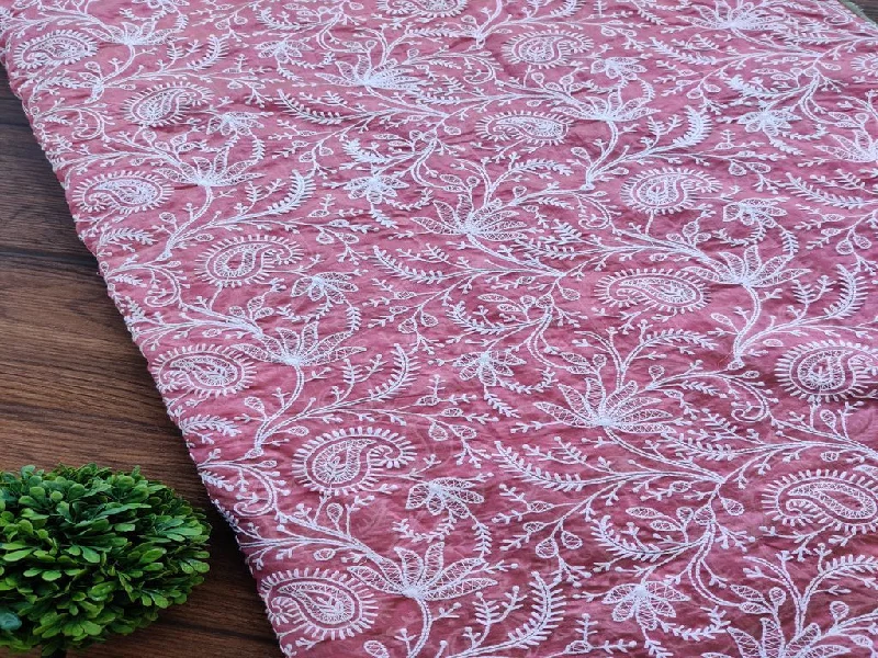 Pink Dual Shade Paisleys Lakhnawi Embroidered Chanderi Fabric