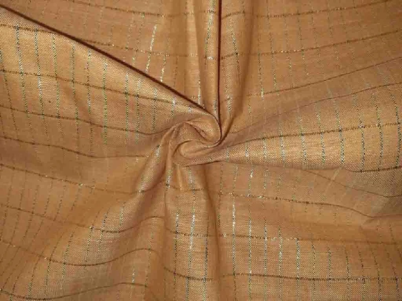 Golden Yellow Zari Checks Handloom Cotton Fabric