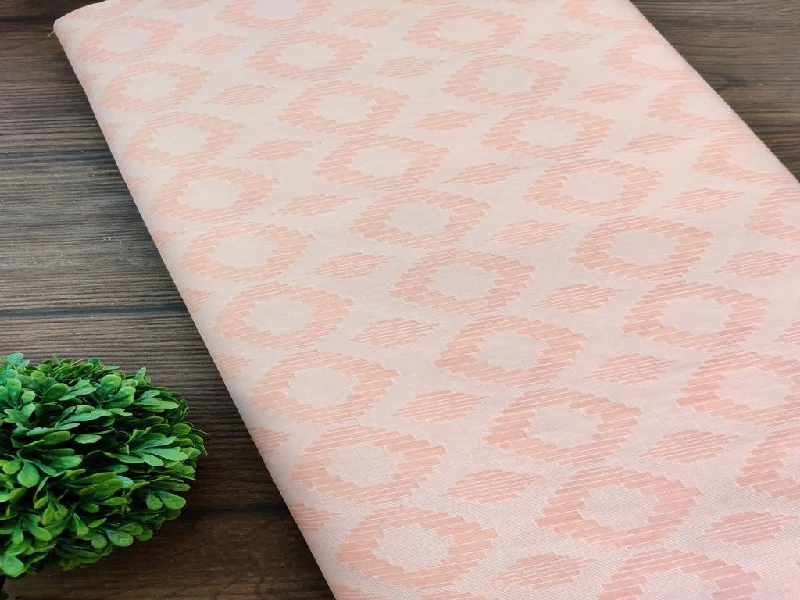 Peach Geometric Brasso Self Textured Cotton Fabric