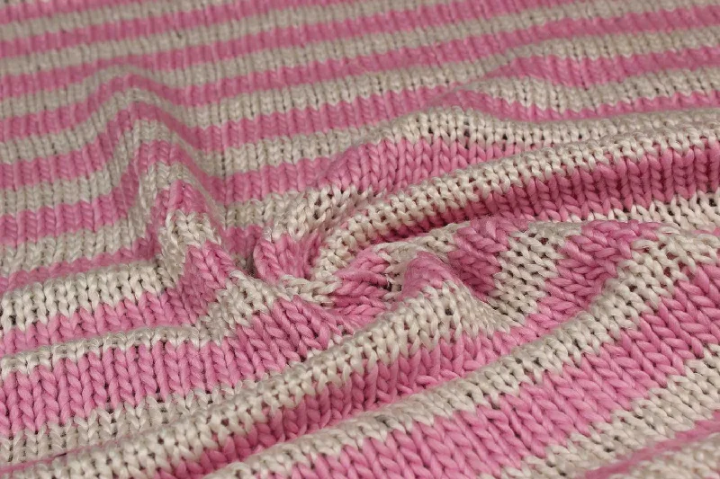 Pink And White Stripes Wool Fabric