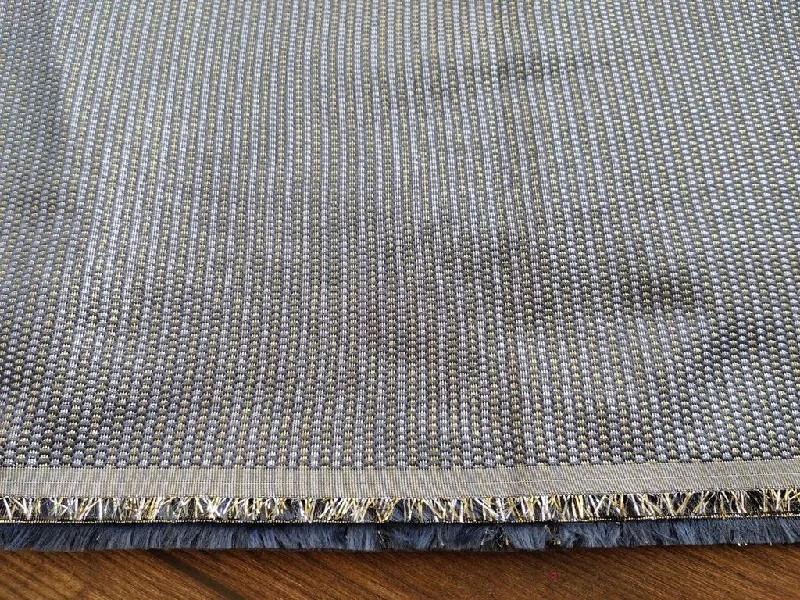 Steel Blue Golden Stripes Metallic Brocade Fabric