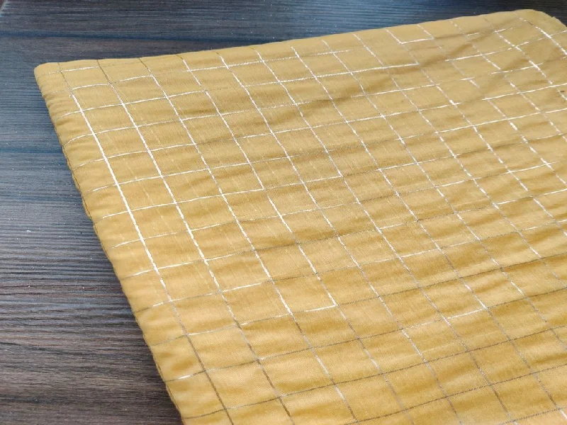 Yellow Golden Weaved Checks Chanderi Fabric