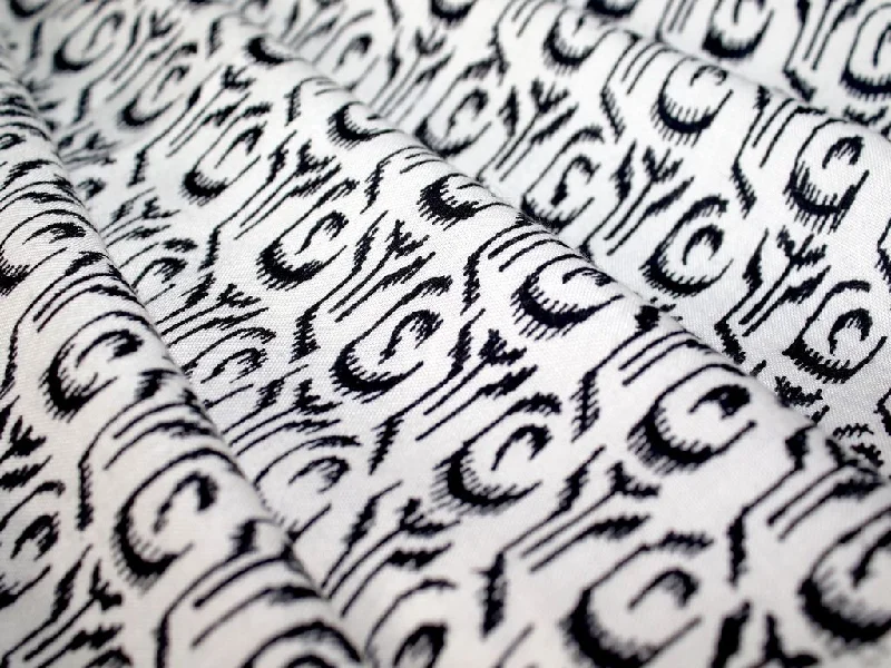 Black Abstract Design Pure Viscose Rayon Fabric