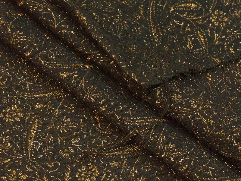 Black Golden Lurex Flowers Cotton Jacquard Fabric