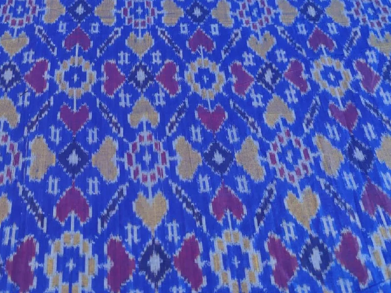 Blue Abstract Handloom Cotton Silk Ikat Fabric