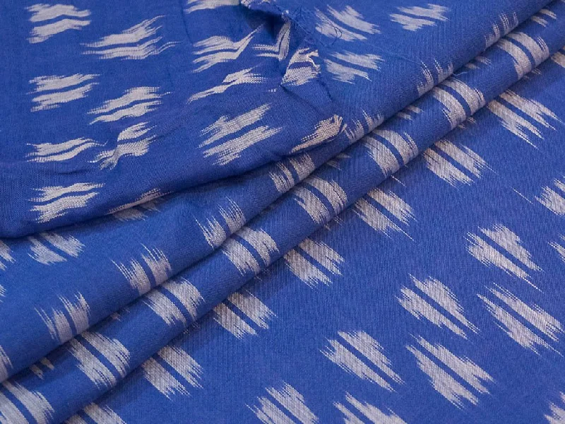 Blue Off White Abstract Mercerised Cotton Ikat Fabric