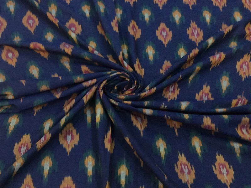 Blue Yellow Designer Cotton Ikat Fabric