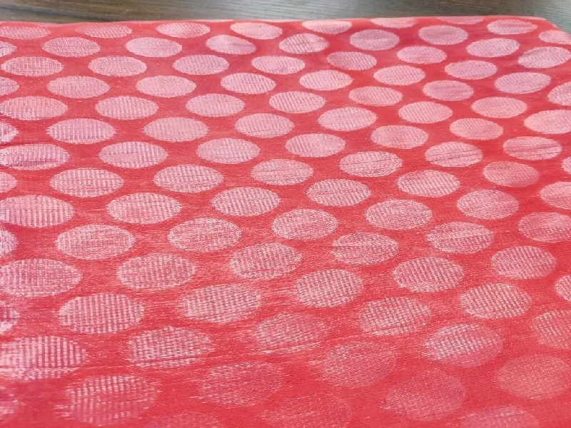 Coral Weaved Polka Dots Viscose Georgette Fabric