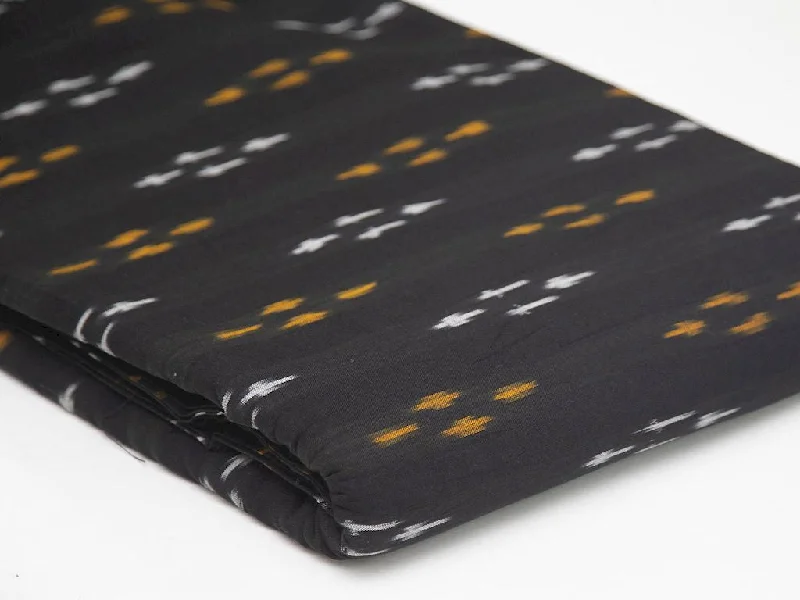 Black Abstract Handloom Cotton Ikat Fabric