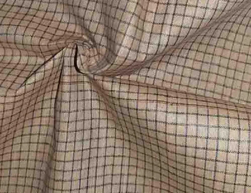 Cream Black Small Checks Cotton Fabric