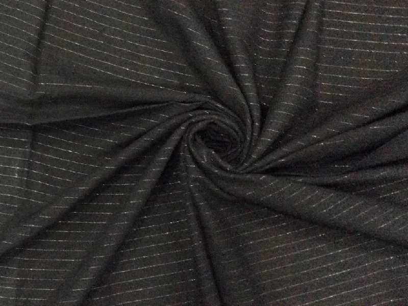 Deep Black Silver Lurex Stripes Cotton Fabric