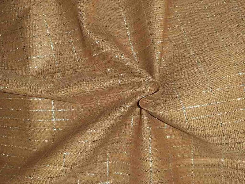 Dark Brown Zari Checks Handloom Cotton Fabric