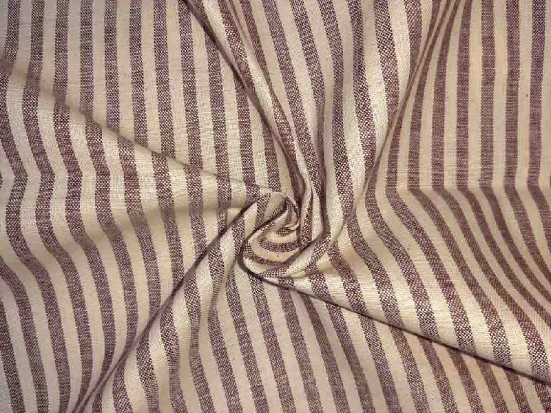 Brown White Stripes Handloom Cotton Fabric