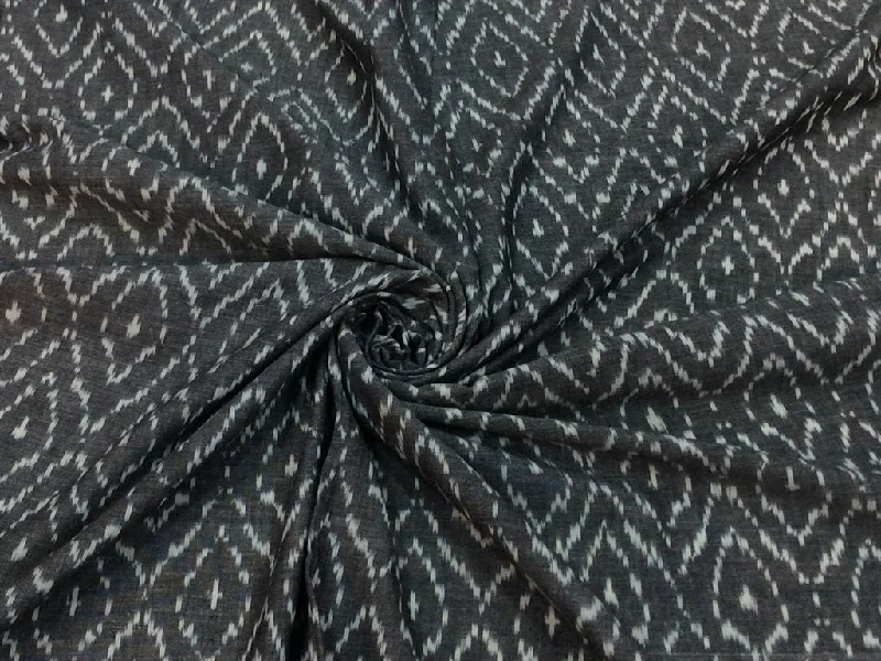 Dull Black Designer Cotton Ikat Fabric